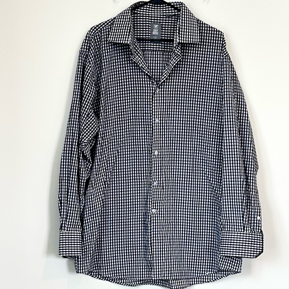 Stacy Adams Black and White Gingham Check Dress Shirt - Size: 2XL